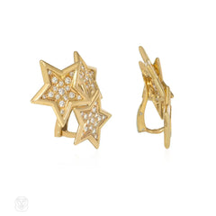 Gold and diamond star cluster earrings