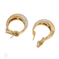 Gold and diamond tapered hoop earrings