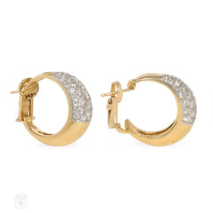 Gold and diamond tapered hoop earrings