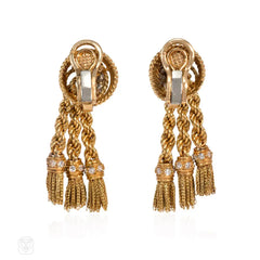 Gold and diamond tassel earrings, France