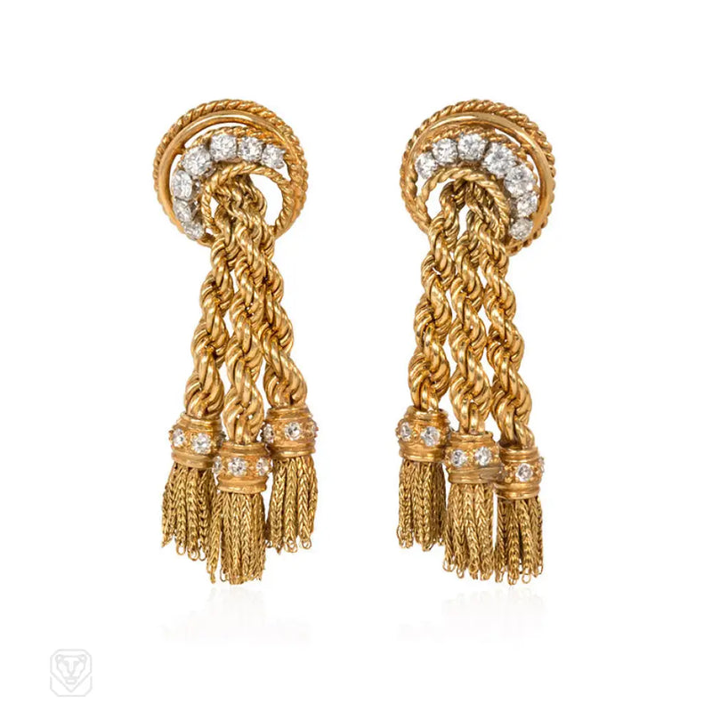 Gold And Diamond Tassel Earrings France