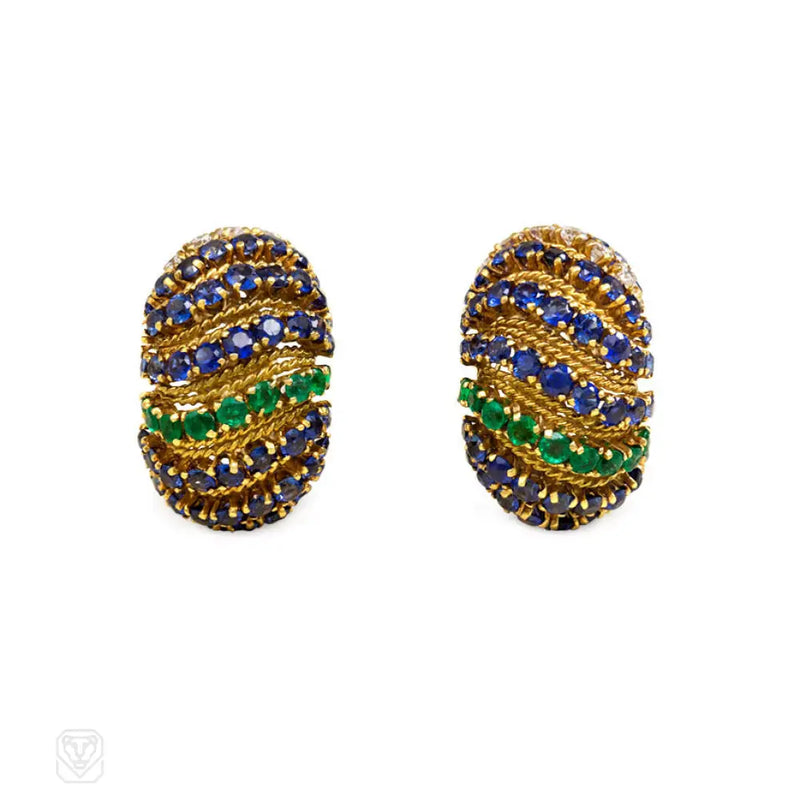 Gold And Gemset Half Hoop Earrings