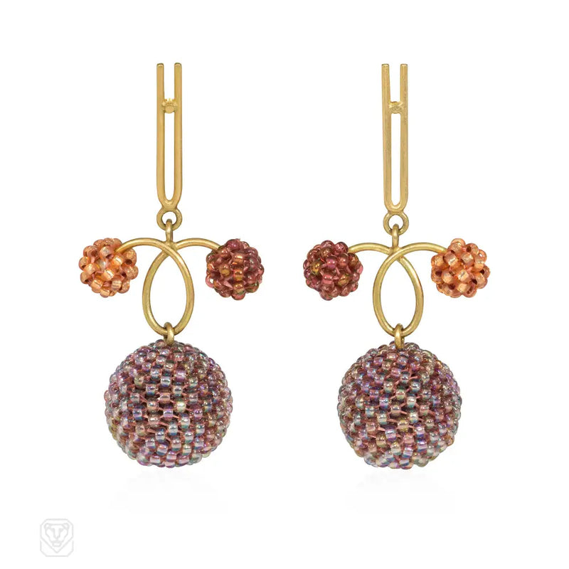 Gold And Glass Beaded Ball Loop Design Earrings
