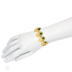 Gold and green enamel oval link bracelet