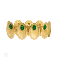 Gold and green enamel oval link bracelet