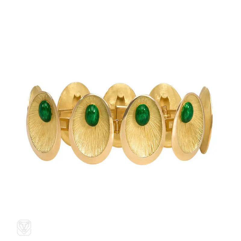 Gold And Green Enamel Oval Link Bracelet