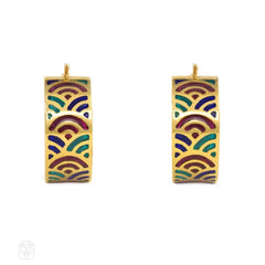 Gold and multi-colored enamel hoop earrings