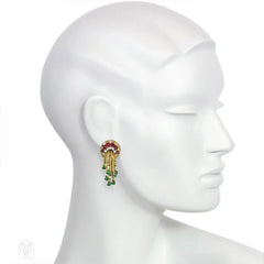Gold and multi-gemstone tassel earrings