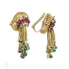 Gold and multi-gemstone tassel earrings