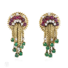 Gold and multi-gemstone tassel earrings