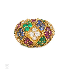 Gold and multigem harlequin ring