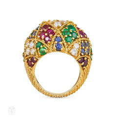 Gold and multigem harlequin ring