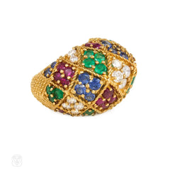 Gold and multigem harlequin ring