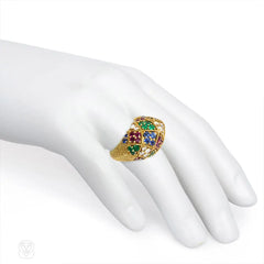 Gold and multigem harlequin ring