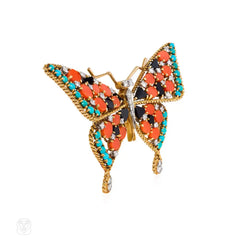 Gold and multigemstone butterfly brooch, Georges Lenfant