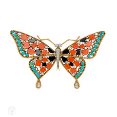 Gold and multigemstone butterfly brooch, Georges Lenfant