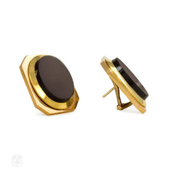 Gold and oval onyx earrings