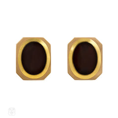 Gold and oval onyx earrings