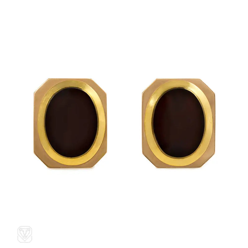 Gold And Oval Onyx Earrings