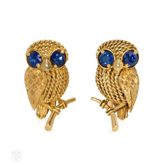 Gold and sapphire owl earrings, Cartier