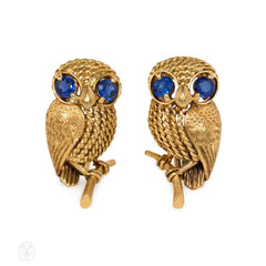 Gold and sapphire owl earrings, Cartier