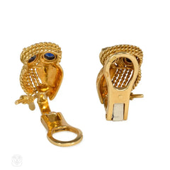 Gold and sapphire owl earrings, Cartier