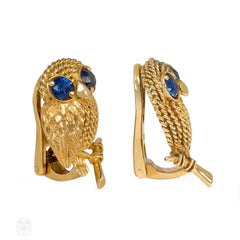 Gold and sapphire owl earrings, Cartier