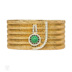 Gold and turquoise woven buttoned cuff bracelet, France