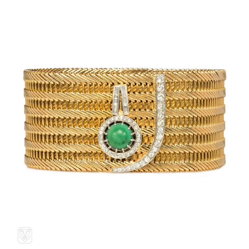 Gold And Turquoise Woven Buttoned Cuff Bracelet France