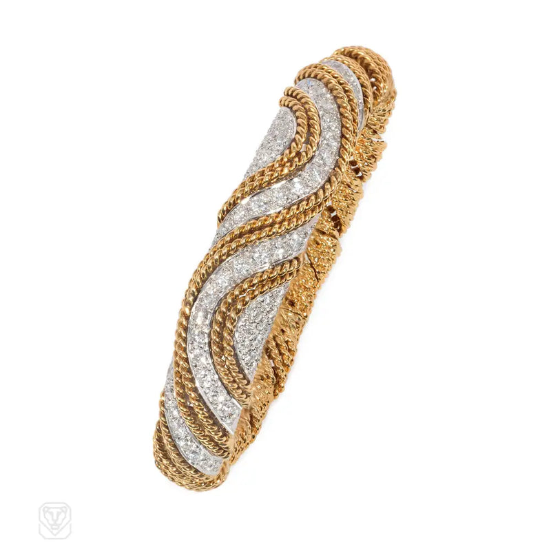 Gold And Undulating Diamond Motif Bracelet
