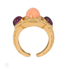 Gold, angel-skin coral, and amethyst ring, Van Cleef and Arpels, Paris