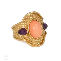 Gold, angel-skin coral, and amethyst ring, Van Cleef and Arpels, Paris