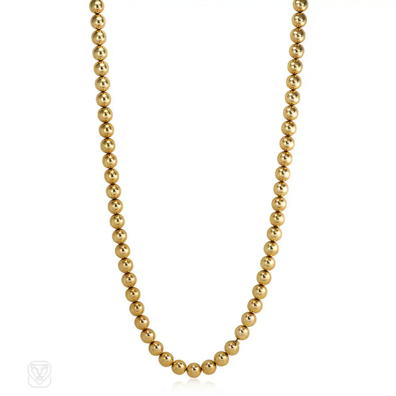 Gold Bead Necklace Of Adjustable Length