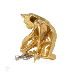 Gold cat and diamond fish brooch, Tiffany & Co.