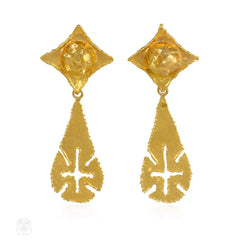 Gold day-to-night pendant earrings, Jean Mahie
