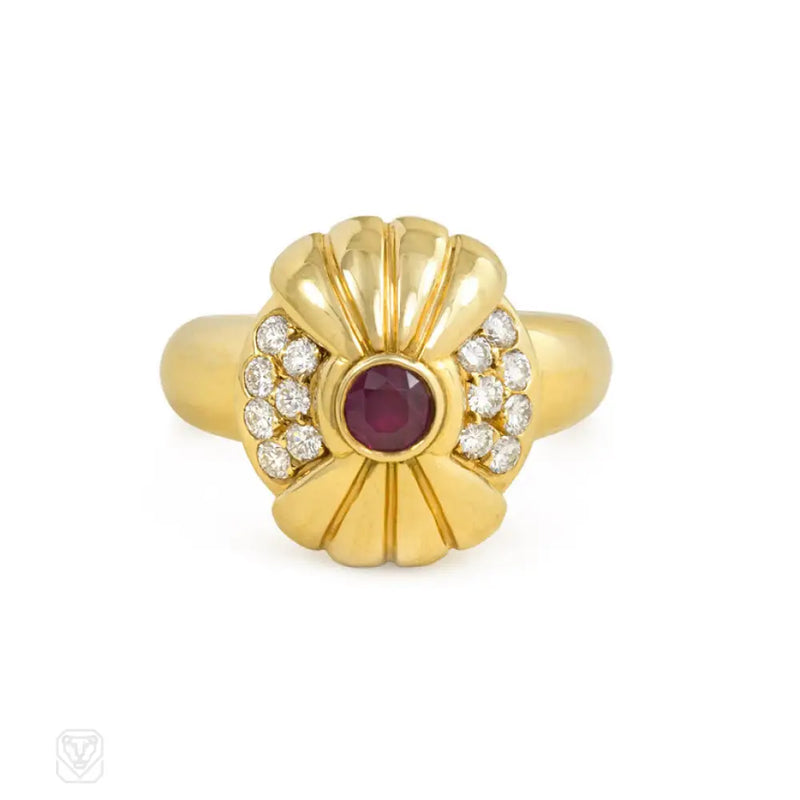 Gold Diamond And Ruby Ring With Rotating Centerpiece Boucheron