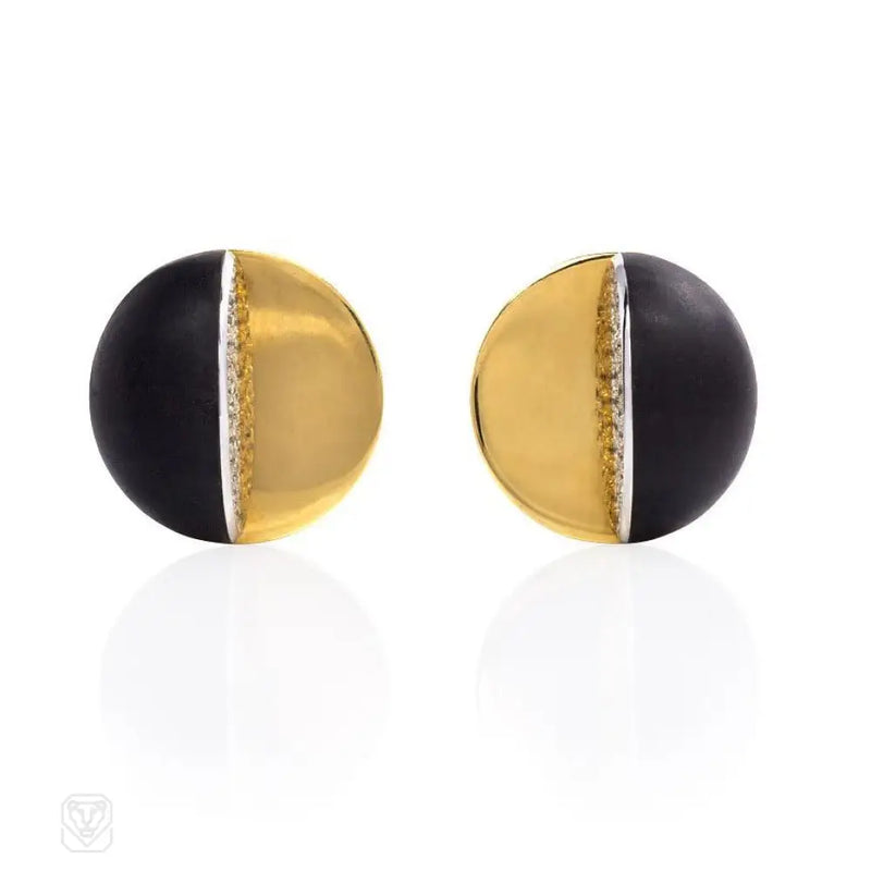 Gold Ebony And Diamond Geometric Earrings