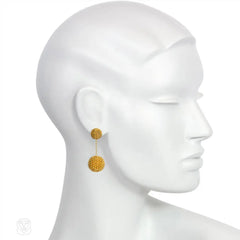 Gold electroplated double ball earrings