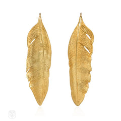 Gold feather earrings, Angela Cummings