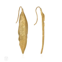 Gold feather earrings, Angela Cummings