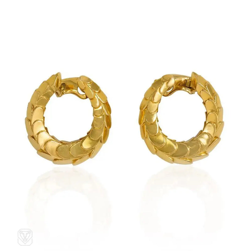Gold Hoop Earrings Of Scaled Design Cartier