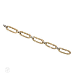 Gold oblong link and diamond bracelet