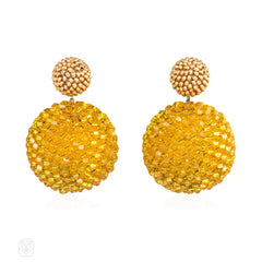 Gold-plated and sunflower yellow beaded earrings
