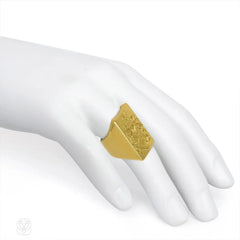 Gold rectangular signet ring, French Import