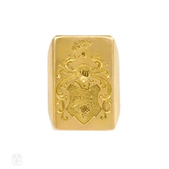 Gold rectangular signet ring, French Import