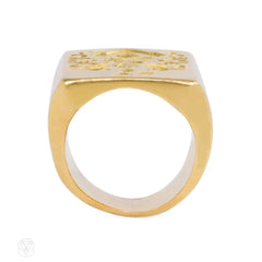 Gold rectangular signet ring, French Import