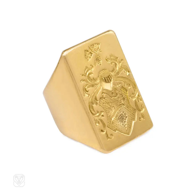 Gold Rectangular Signet Ring French Import