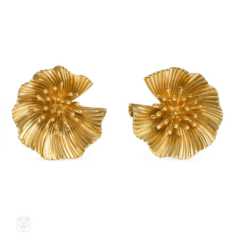 Gold Ribbed Flower Earrings Tiffany & Co