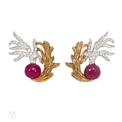 Gold, ruby and diamond earrings. Flato