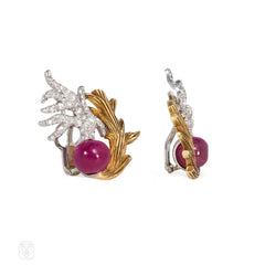 Gold, ruby and diamond earrings. Flato